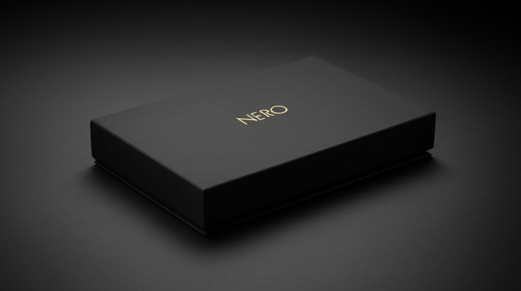 NERO box hero shot, matte black with gold logo
